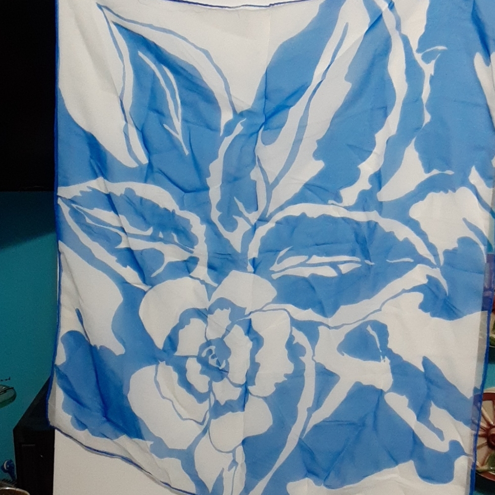 Vintage blue  floral pattern Japan scarf